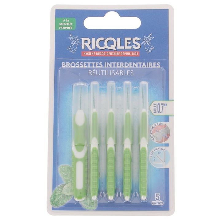 Brossettes interdentaires 0,7 mm Ricqles - 5 brossettes r&eacute;utilisables