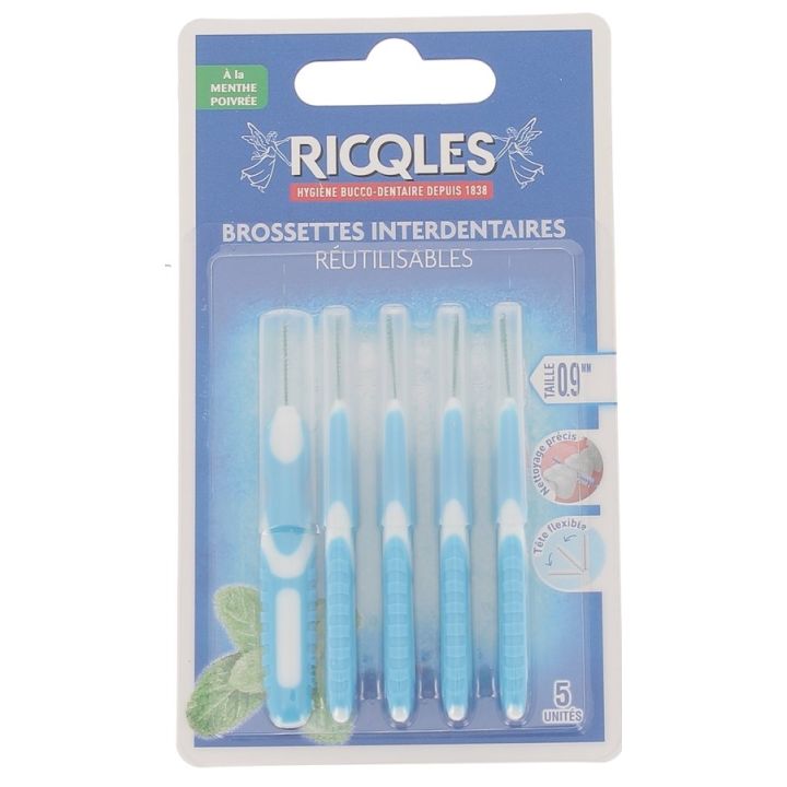 Brossettes interdentaires 0,9 mm Ricqles - 5 brossettes r&eacute;utilisables