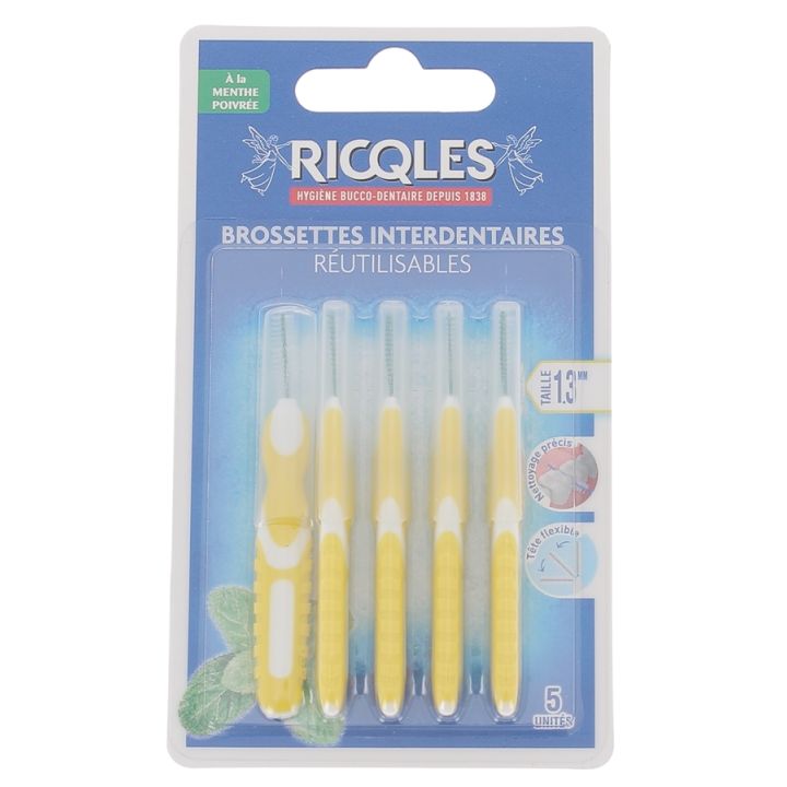 Brossettes interdentaires 1,3 mm Ricqles - 5 brossettes r&eacute;utilisables