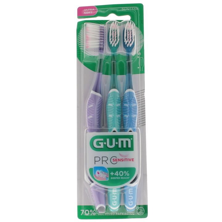 Brosse &agrave; dents Pro sensitive ultra soft GUM - lot de 3 brosses &agrave; dents