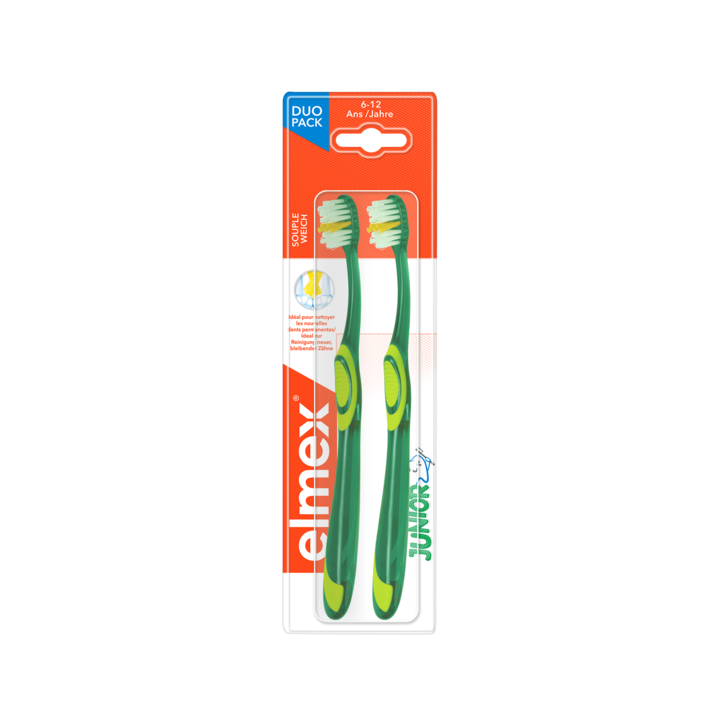 Brosse &agrave; dents souple Junior 6-12 ans Elmex - 2 brosses &agrave; dents