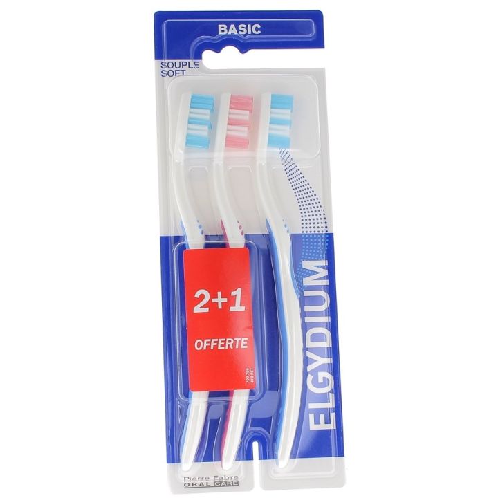 Brosses &agrave; dents Basic Medium Elgydium - 3 brosses &agrave; dents
