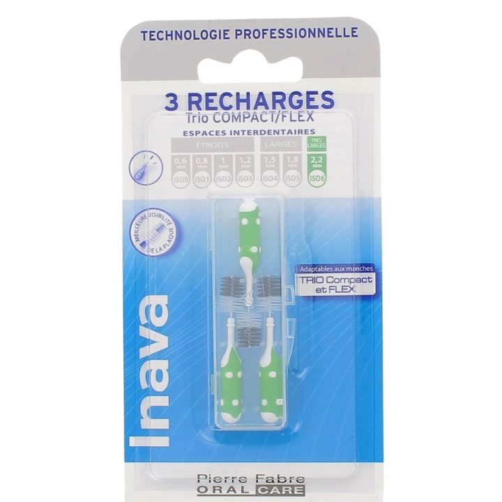 Brossettes interdentaires 2.2 mm Trio Compact et Flex Inava - 3 recharges
