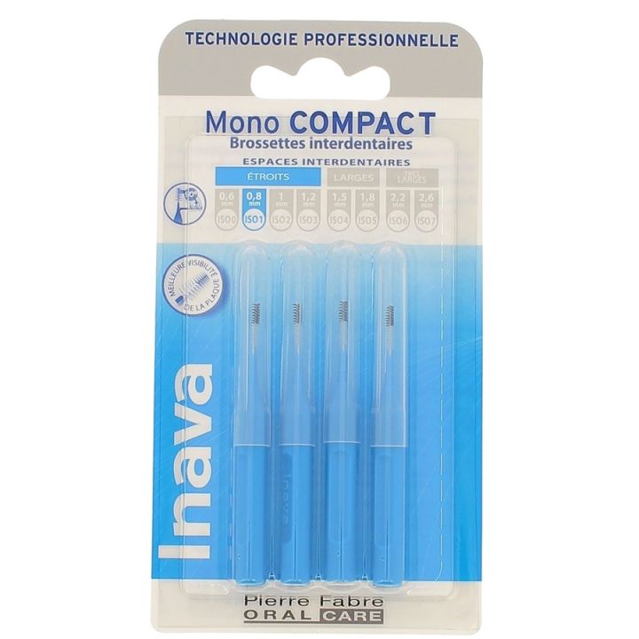 Brossettes interdentaires Mono compact 0.8 mm ISO1 Inava - 4 brossettes interdentaires