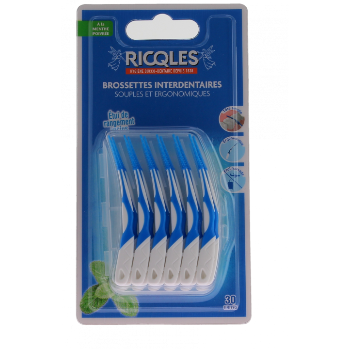 Brossettes interdentaires souples et ergonomiques Ricqles - bo&icirc;te de 30 unit&eacute;s