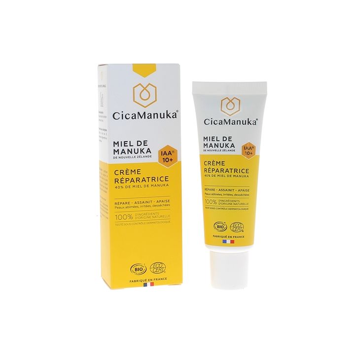Cr&egrave;me r&eacute;paratrice 40% de Miel de Manuka IAA 10+ bio CicaManuka - tube de 40 ml
