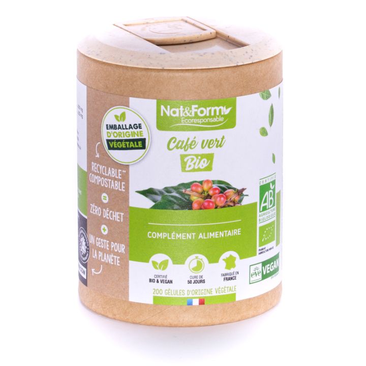 Caf&eacute; vert Bio Ecoresponsable Nat&Form - boite de 200 g&eacute;lules
