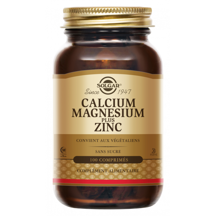 Calcium Magn&eacute;sium Zinc Solgar - pot de 100 comprim&eacute;s