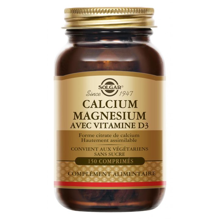 Calcium magn&eacute;sium vitamine D3 Solgar - pot de 150 comprim&eacute;s
