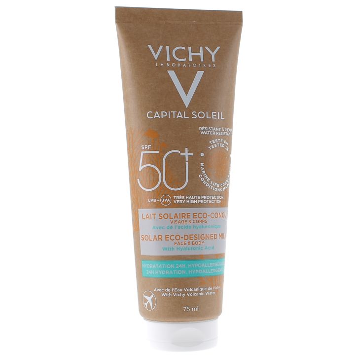 Capital Soleil Lait solaire &eacute;co-con&ccedil;u SPF50+ Vichy - tube de 75ml format voyage