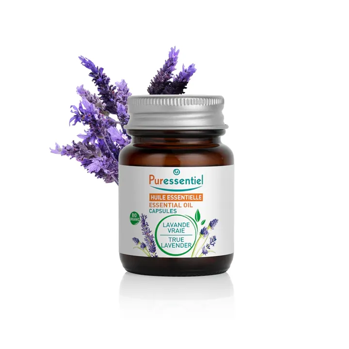 Capsules d'huile essentielle de lavande vraie bio Puressentiel - bo&icirc;te de 60 capsules