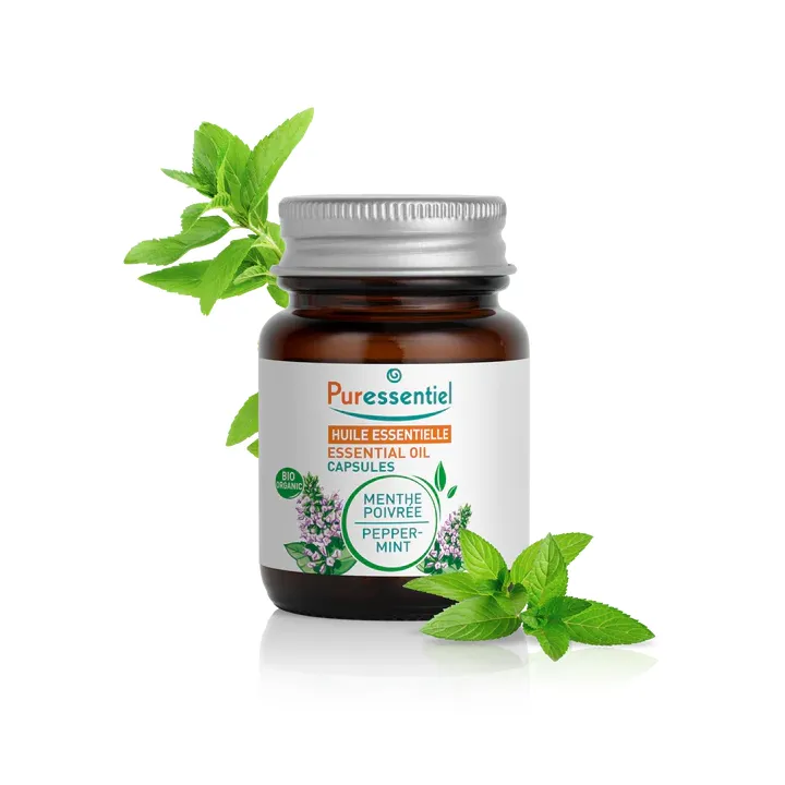 Capsules d'huile essentielle de menthe poivr&eacute;e bio Puressentiel - bo&icirc;te de 60 capsules