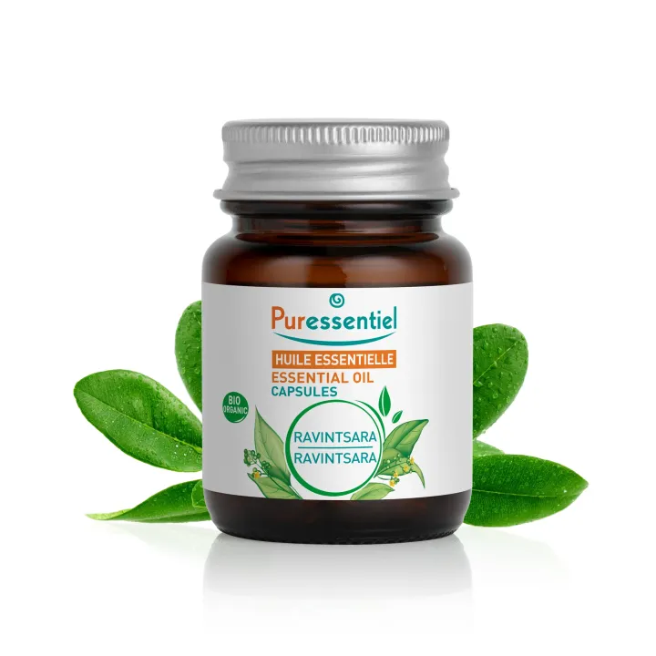 Capsules d'huile essentielle de ravintsara bio Puressentiel - bo&icirc;te de 60 capsules