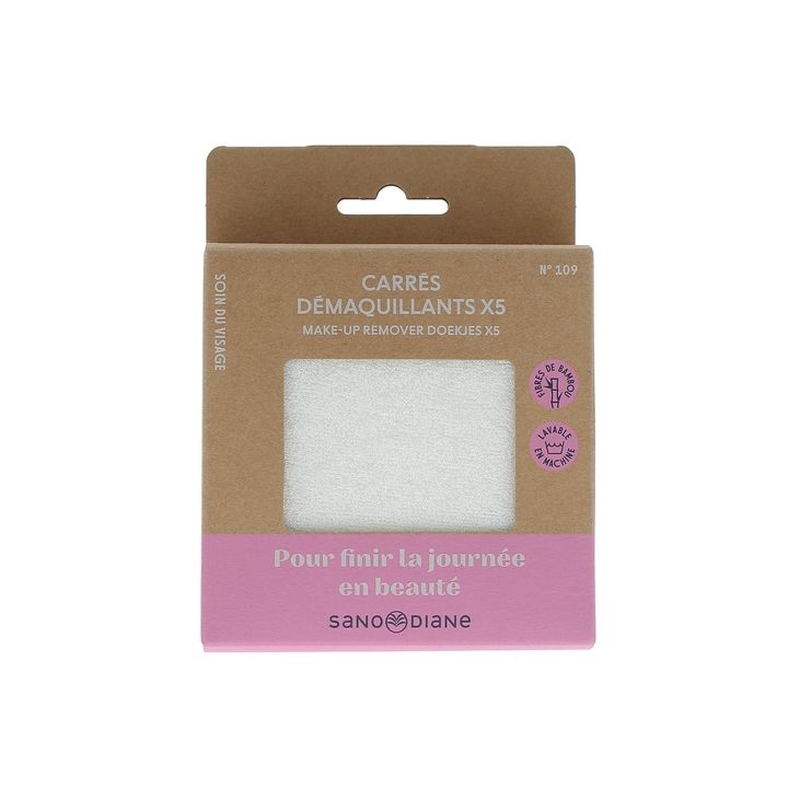 Carr&eacute;s d&eacute;maquillants lavables Sanodiane - lot de 5 cotons