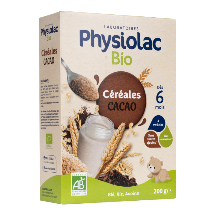 Physiolac C&eacute;r&eacute;ales bio cacao d&egrave;s 6 mois Gilbert - boite de 200 g