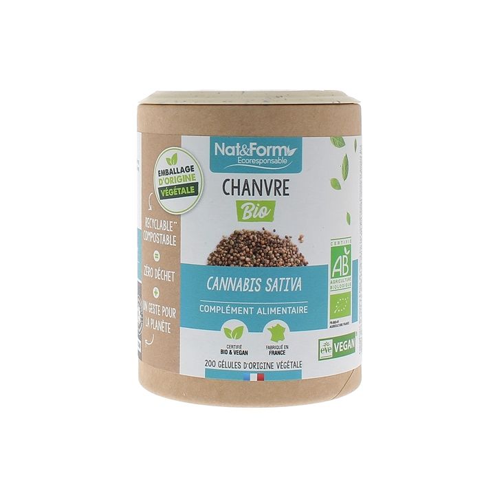 Chanvre bio Nat&Form - pot de 200 g&eacute;lules