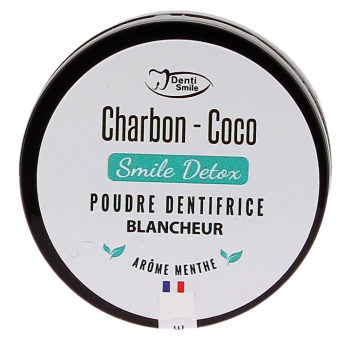 Charbon coco poudre dentifrice ar&ocirc;me menthe Denti Smile - flacon de 10 g
