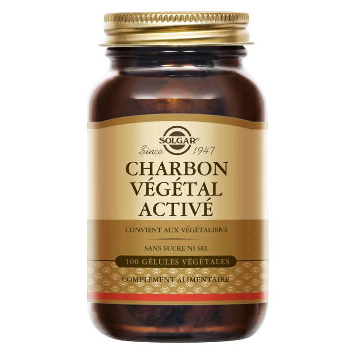 Charbon V&eacute;g&eacute;tal Activ&eacute; Solgar - bo&icirc;te de 100 g&eacute;lules