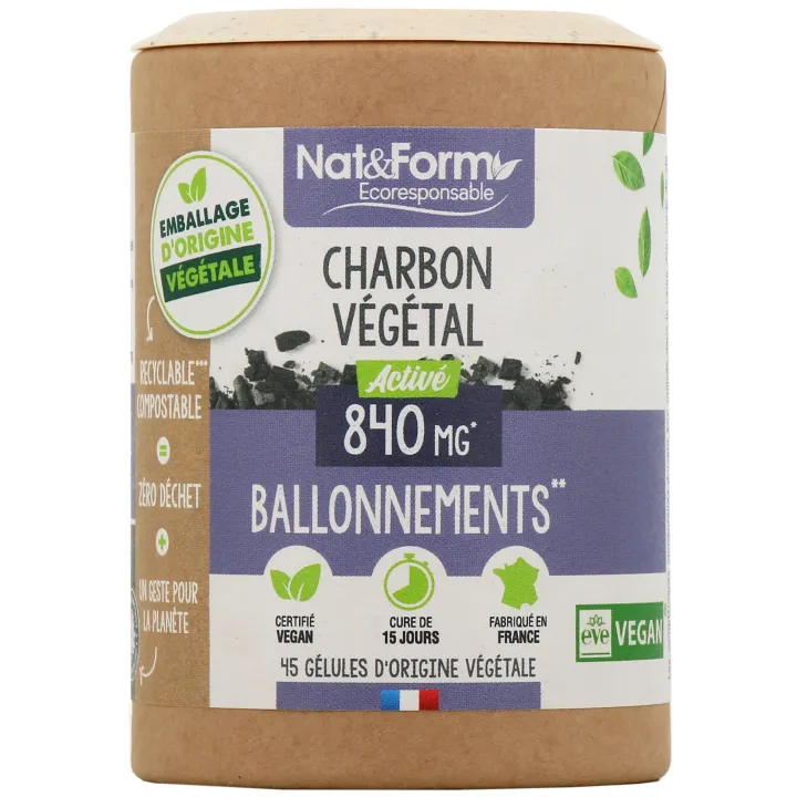 Charbon v&eacute;g&eacute;tal activ&eacute; Nat&Form - boite de 45 g&eacute;lules