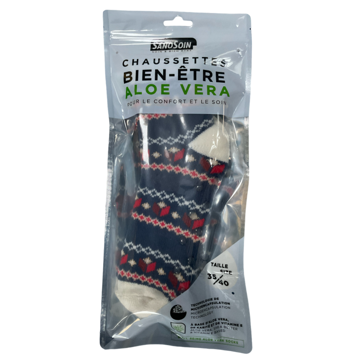 Chaussettes bien-&ecirc;tre aloe vera bleue et rouge SanoSoin - une paire de chaussettes