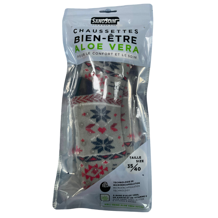 Chaussettes bien-&ecirc;tre aloe vera grise et rouge SanoSoin - une paire de chaussettes