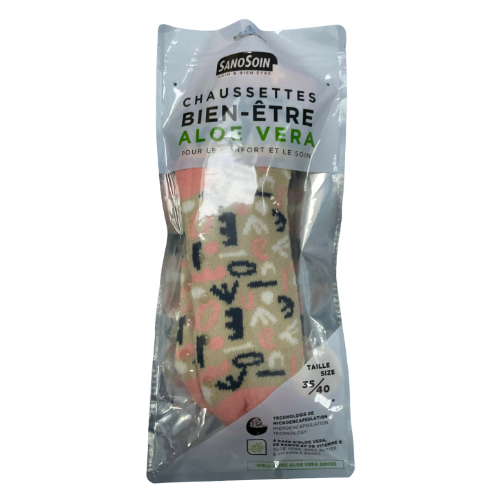Chaussettes Bien-&ecirc;tre Aloe Vera rose et beige SanoSoin - une paire de chaussettes