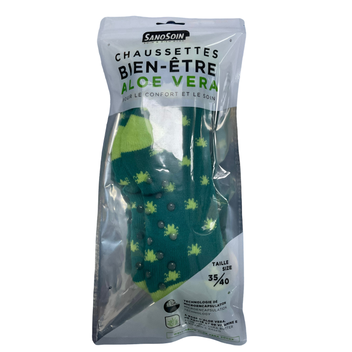 Chaussettes bien-&ecirc;tre aloe vera bleue et verte SanoSoin - une paire de chaussettes