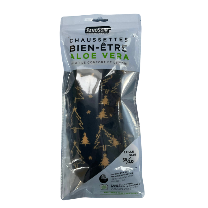 Chaussettes bien-&ecirc;tre aloe vera noire et dor&eacute;e SanoSoin - une paire de chaussettes