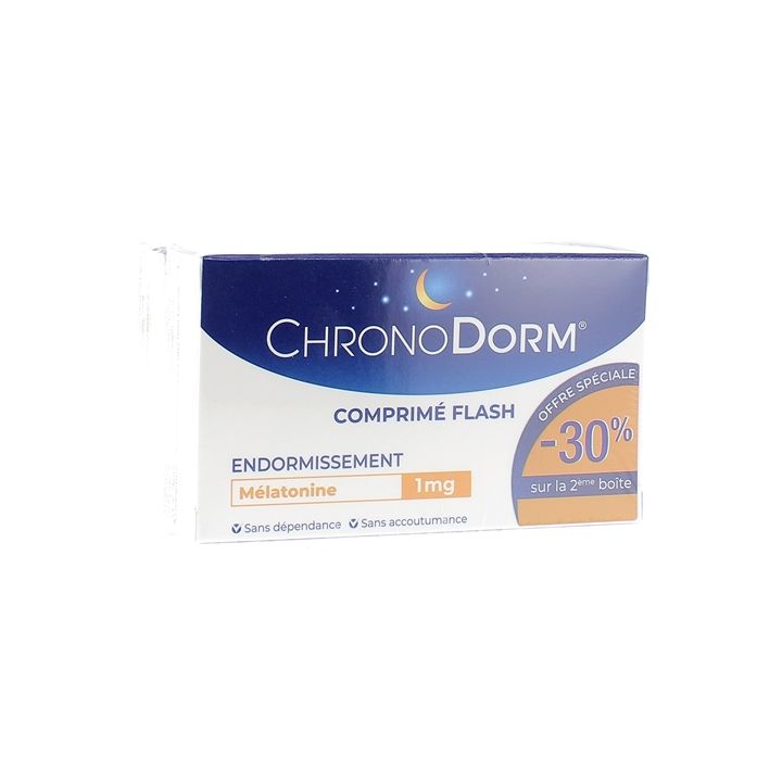Chronodorm m&eacute;latonine 1 mg Iprad - 2 boites de 30 comprim&eacute;s