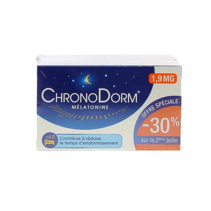 ChronoDorm M&eacute;latonine 1.9 mg Laboratoire Iprad - lot de 2 bo&icirc;tes de 30 comprim&eacute;s