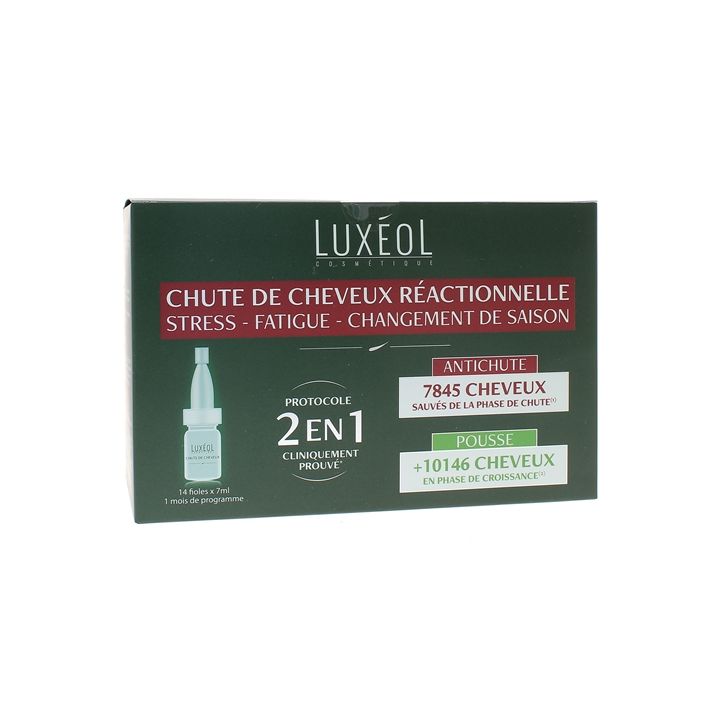 Chute de cheveux r&eacute;actionnelle 2 en 1 Lux&eacute;ol - bo&icirc;te de 14 fioles