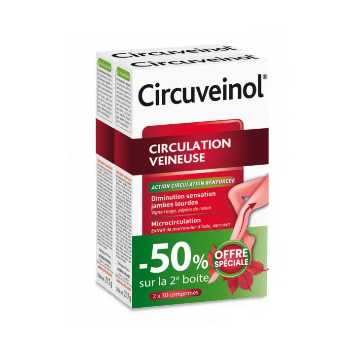 Circuveinol circulation veineuse Nutreov - lot de 2 bo&icirc;tes de 2x30 comprim&eacute;s