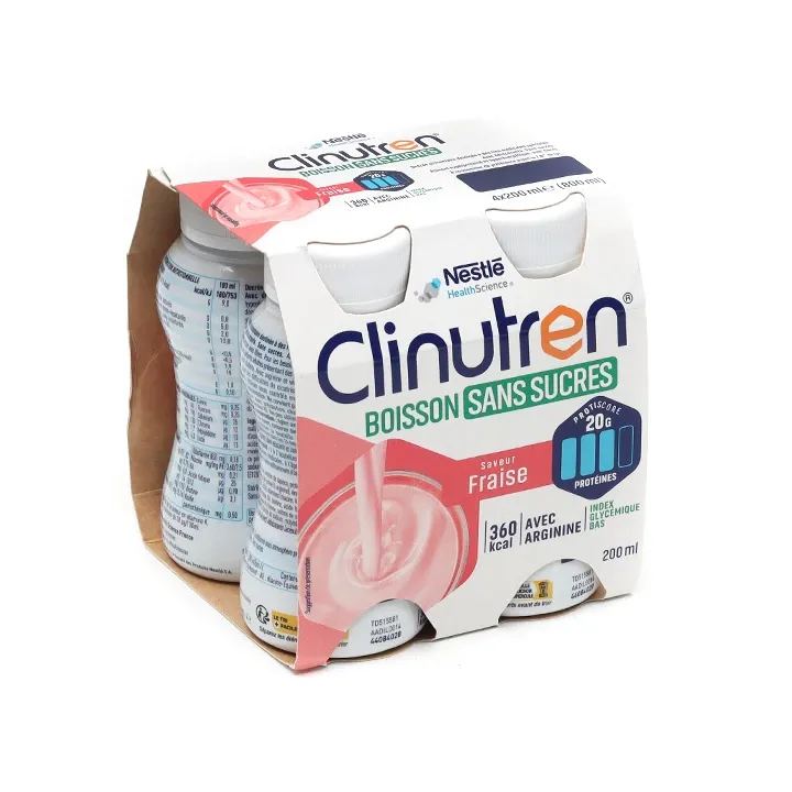 Clinutren Boisson sans sucres Fraise Nestl&eacute; - 4 bouteilles de 200ml