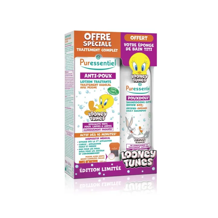 Coffret anti-poux &eacute;dition limit&eacute;e Looney Tunes Puressentiel - coffret de 3 produits