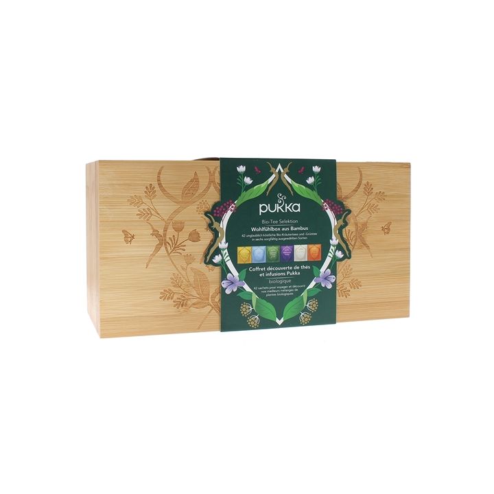 Coffret d&eacute;couverte th&eacute;s et infusions Pukka - bo&icirc;te en bambou de 42 sachets