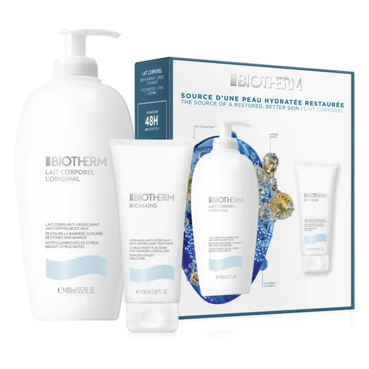 Coffret peau hydrat&eacute;e restaur&eacute;e hydratation corps et mains Biotherm - coffret de 2 produits