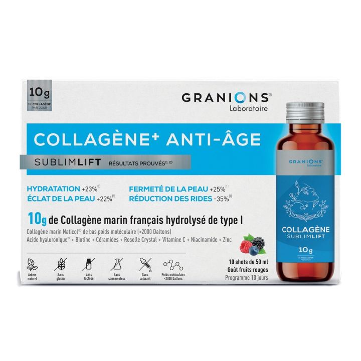 Collag&egrave;ne+ anti-&acirc;ge 10g Granions - boite de 10 shots de 50ml