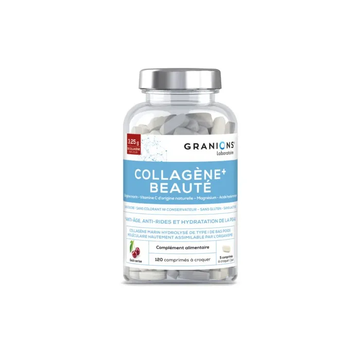 Collag&egrave;ne+ beaut&eacute; go&ucirc;t cerise Granions - pot de 120 comprim&eacute;s