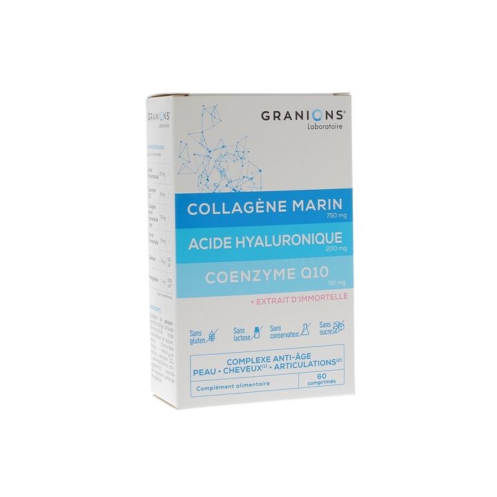 Collag&egrave;ne marin acide hyaluronique coenzyme Q10 Granions - bo&icirc;te de 60 comprim&eacute;s