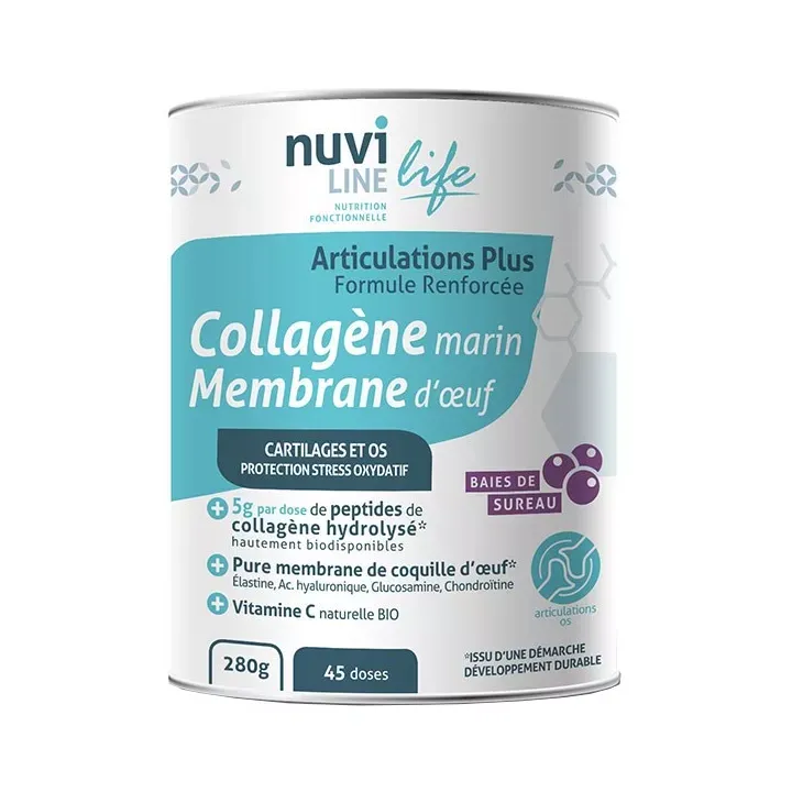 Collag&egrave;ne marin membrane d'oeuf Articulations plus Nuviline - pot de 280g