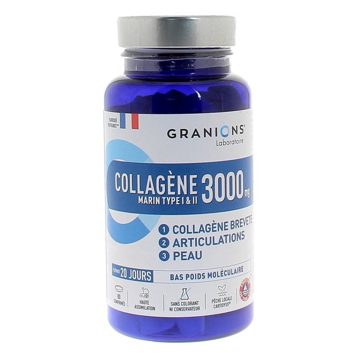 Collag&egrave;ne marin type I et II 3000 mg Granions - pot de 80 comprim&eacute;s
