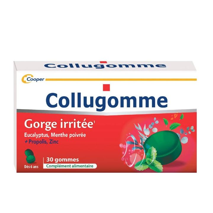 Collugomme gorge irrit&eacute;e Cooper - bo&icirc;te de 30 gommes