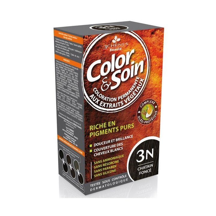 Color & soin coloration permanente Ch&acirc;tain fonc&eacute; 3N Les 3 ch&ecirc;nes - 1 kit