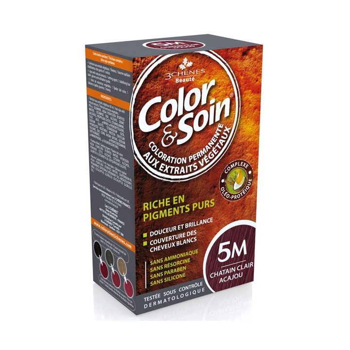 Color & soin coloration permanente Ch&acirc;tain clair acajou 5M Les 3 ch&ecirc;nes - 1 kit