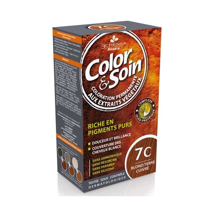 Color & soin coloration permanente Blond terre cuivr&eacute; 7C Les 3 ch&ecirc;nes - 1 kit