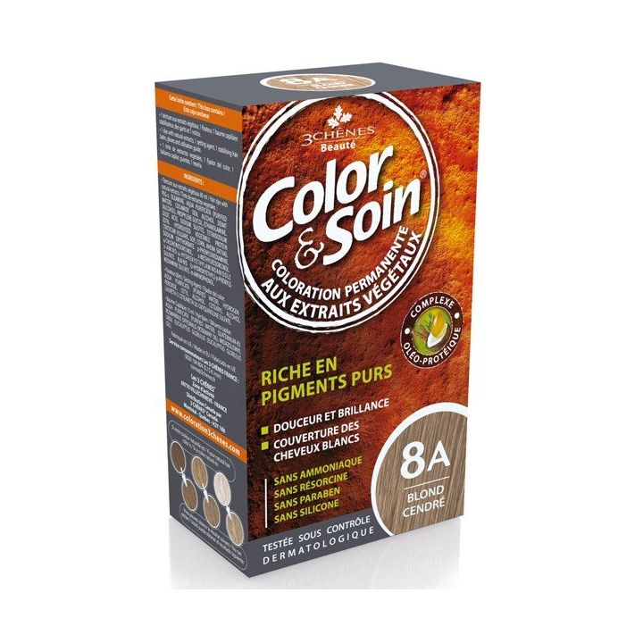 Color & soin coloration permanente Blond cendr&eacute; 8A Les 3 ch&ecirc;nes - 1 kit