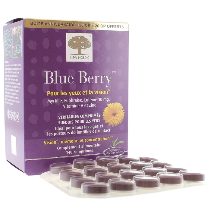 Blue Berry pour les yeux et la vision New Nordic - boite de 140 comprim&eacute;s (dont 20 offerts)