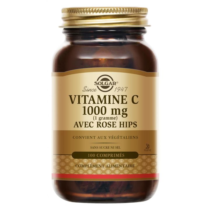 Vitamine C 1000mg avec Rose Hips Solgar - boite de 100 comprim&eacute;s
