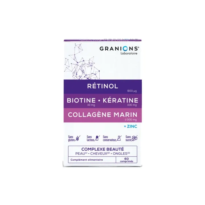 Complexe beaut&eacute; peau cheveux ongles Granions - boite de 60 comprim&eacute;s