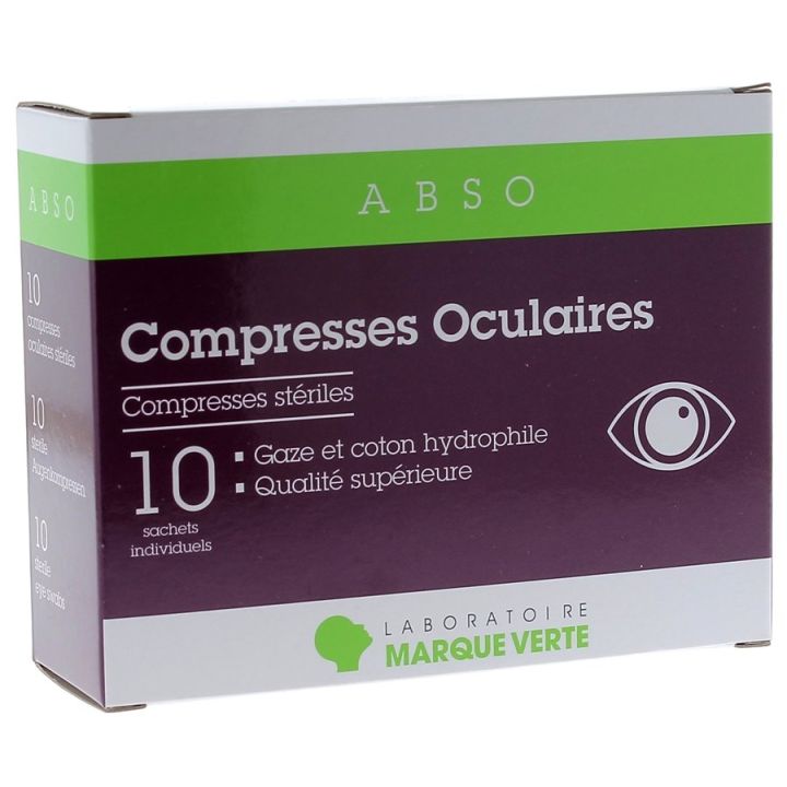 Compresses Oculaires St&eacute;riles ABSO Marque Verte - bo&icirc;te de 10 sachets individuels